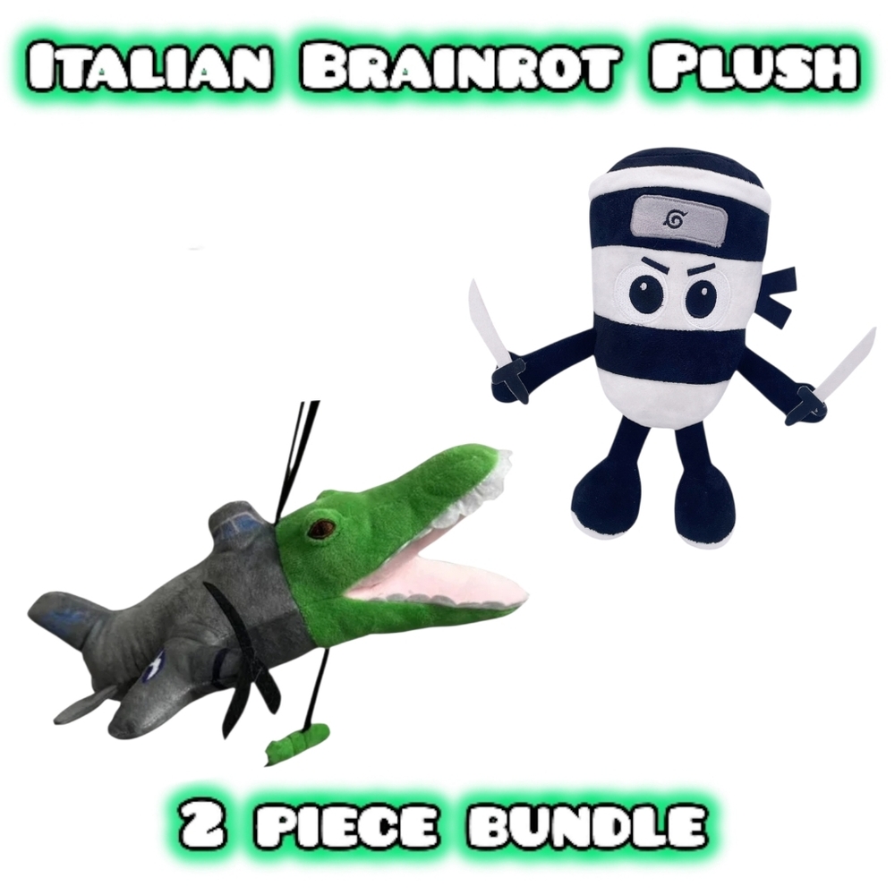 Italian Brainrot 2 Plush Gift Bundle Cappucino Assassino & Crocodilo Bombadilo